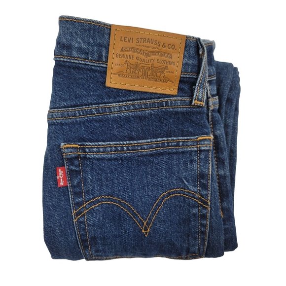 Levis Premium Womens 24 x 25 Blue Jeans Wedgie Straight Big E Raw Hem Button Fly - Picture 12 of 12